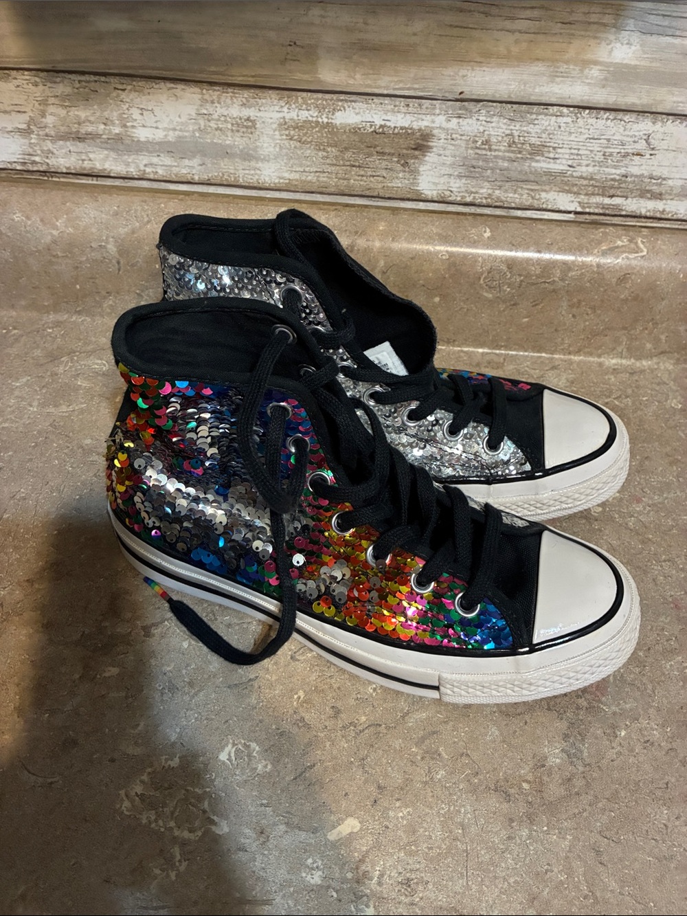 Converse High Top Size 6.5 Pride Sequin Sneakers in Multicolor and Silver - Picture 11 of 11